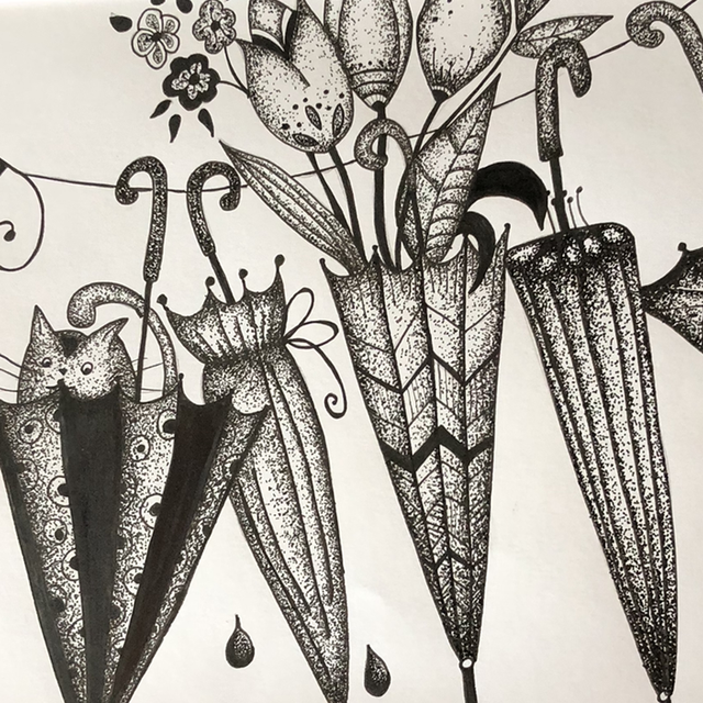 parapluies &amp; fleurs - 30 x 40 cm - encadrement 