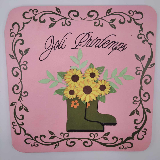 Carte artisanale printemps – Fleurs et bottes de jardin