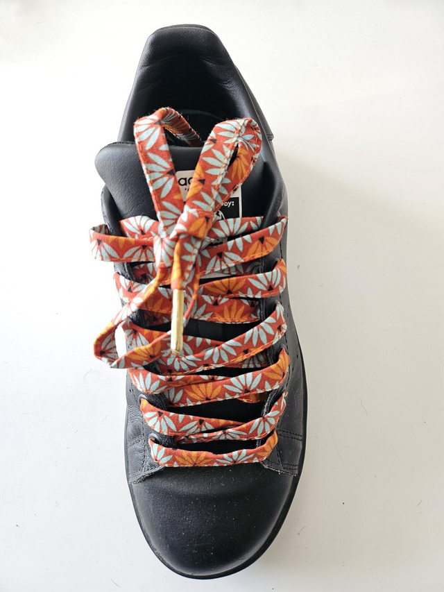 Lacets en tissu fait main - feuilles orange bleu