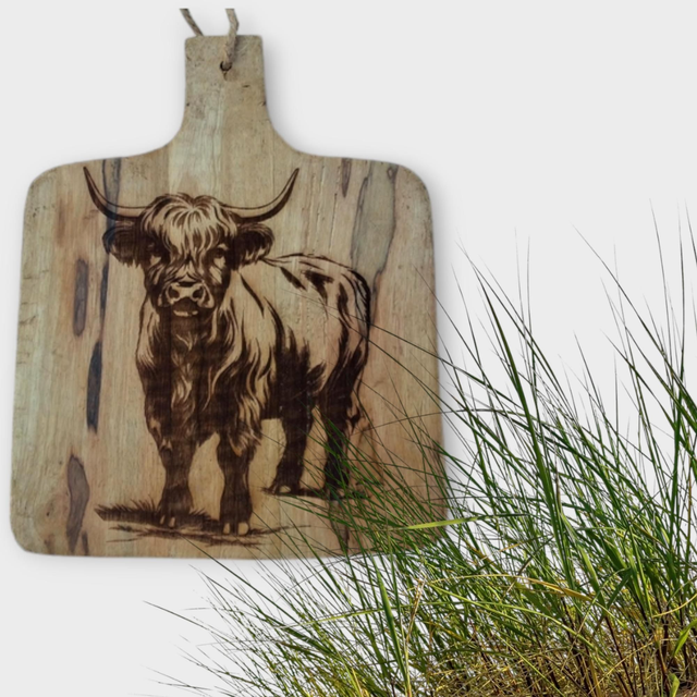 Mangohouten Borrelplank met Hooglander Lijf nr 6