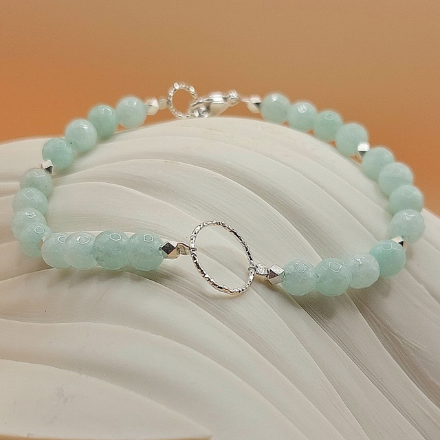 Sterling silver sparkly ring bracelet with blue Jade and sterling silver beads