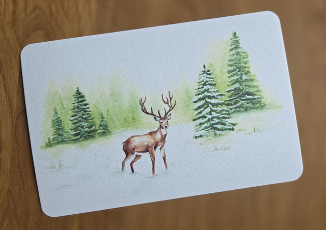 Postkarte „Hirsch im Wald“ | Kunstdruck DIN A6 auf 300g Aquarellpapier | Handgemalte Grußkarte & liebevolle Deko | Hochwertig, handmade