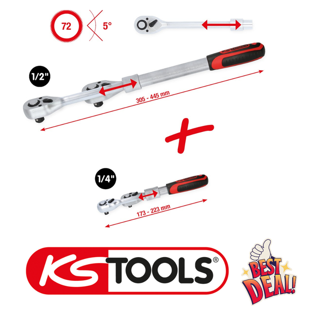 1/4" + 1/2" Teleskop-Umschaltknarren-Satz, 2-tlg