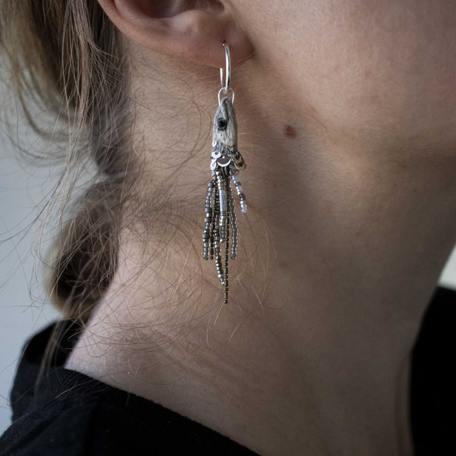 VENDACE | Silver - muikku - mini fish hand embroidered hoop earrings