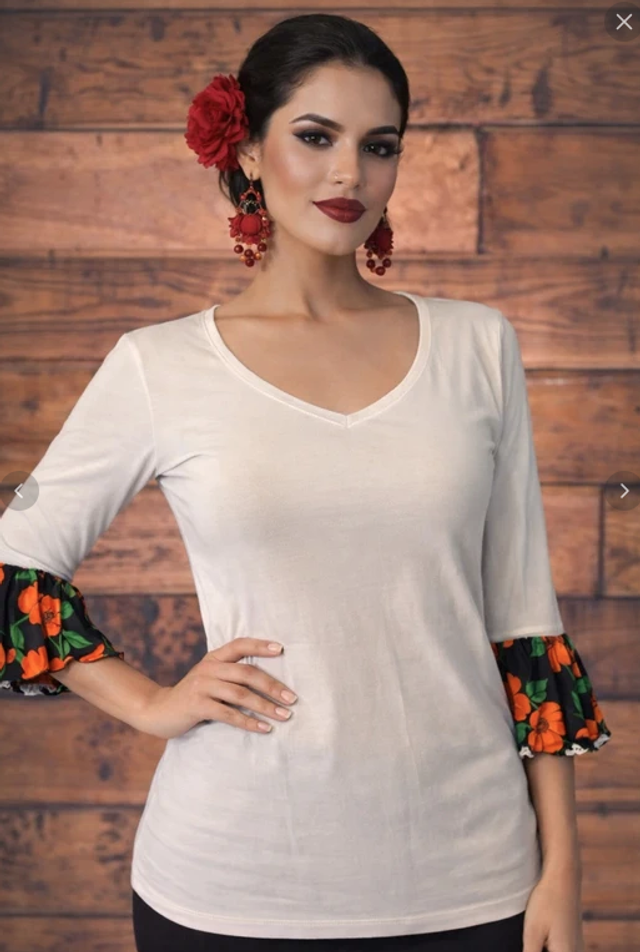 432 Taille S Top blanc volants flamenco bohème 