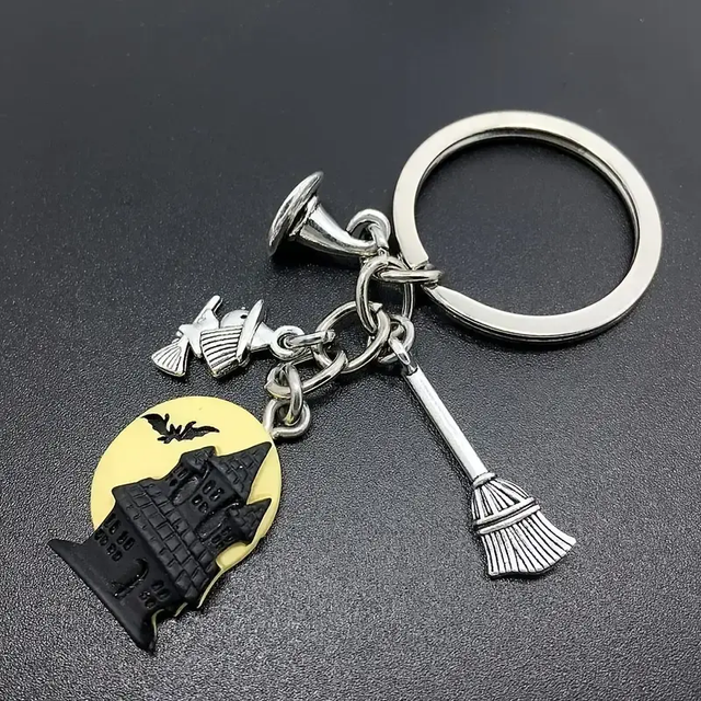 Haunted Moon & Witch Charm Keyring