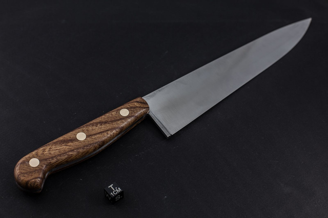 Couteau de chef, éminceur traditionnel - manche en orme, lame inox