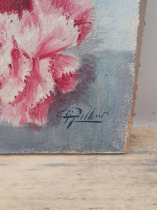 Tableau peinture à l'huile aux oeillets