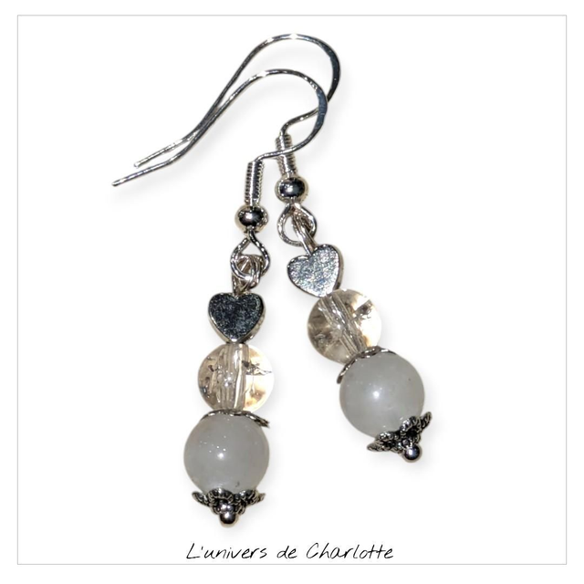 Boucles d&#039;oreilles &quot;Pierre de lune &amp; Cristal de roche&quot; BO-143