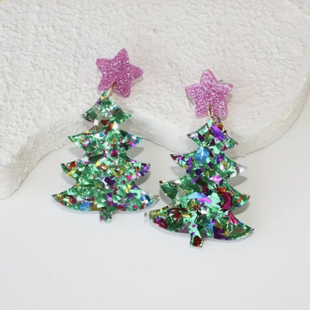 Festive Glitter Christmas Tree Earrings