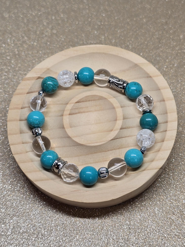 Bracelet Turquoise de Chine et Cristal de roche en 1 cm