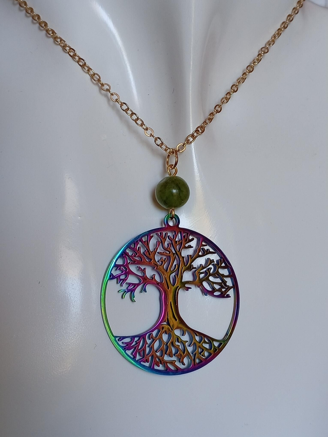 Green Jade and Iridescent Tree of Life Charm