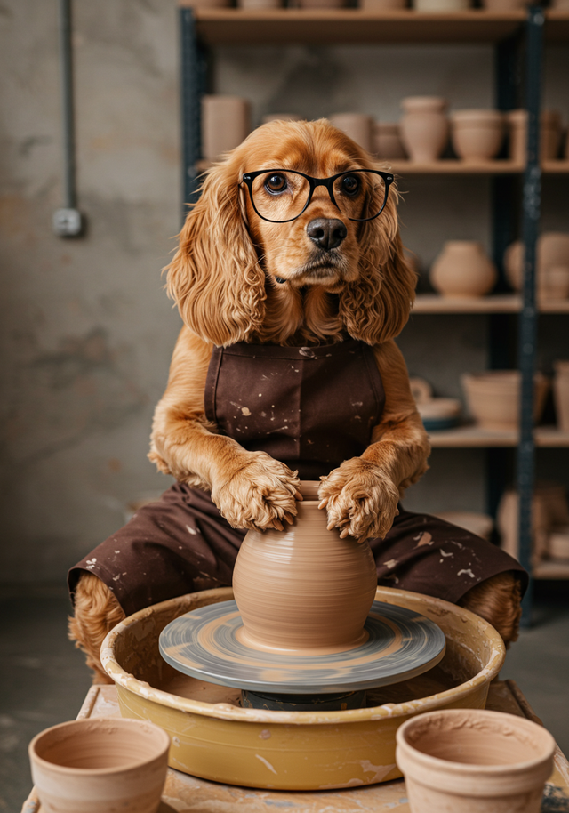 Spaniel Pottery Pal Framed Canvas