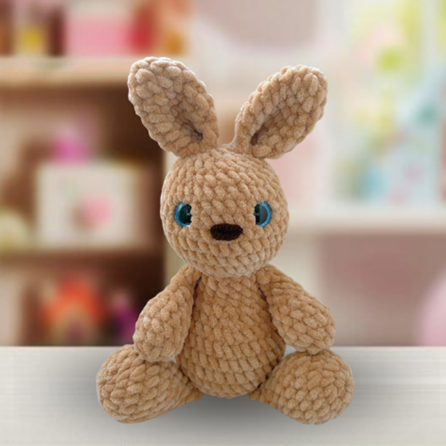 Crochet Chenille Bunny Cuddle Buddy, Glitter Eyes, Ukca tested