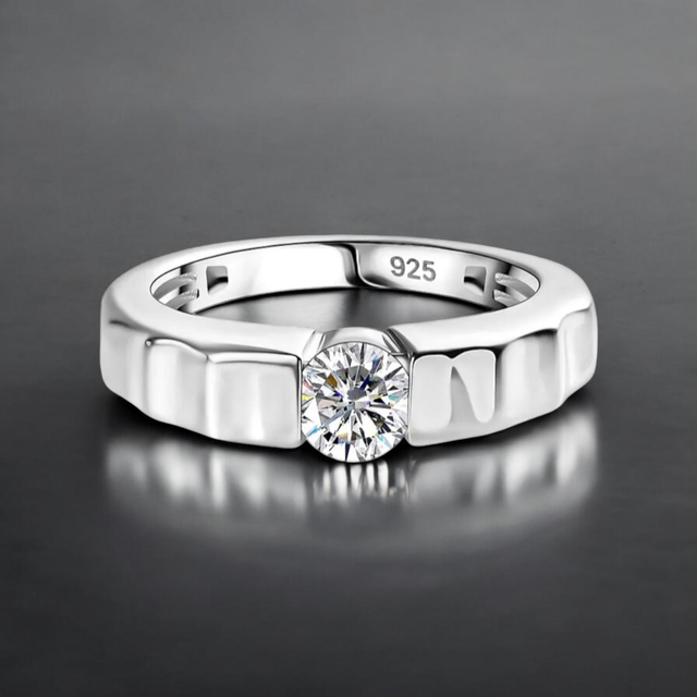 Beautiful Solitaire Moissanite Platinum Filled Ring.