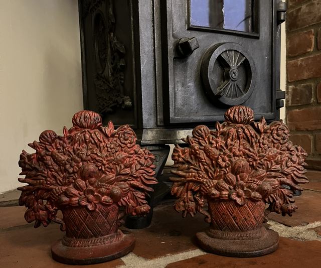 Pair of Original Victorian Cast Iron Fireplace Ornaments/ Additions