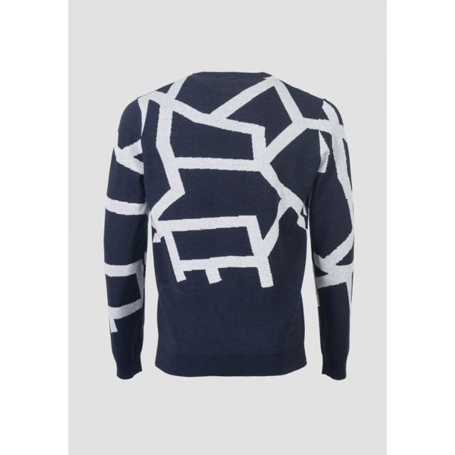 B98648I3 - MAGLIA GIROCOLLO REGULAR FIT IN FILATO MISTO LANA CON MOTIVO GEOMENTRICO JACQUAR