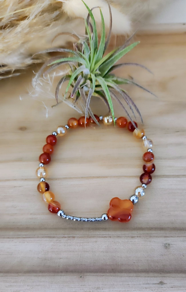 Bracelet Cornaline Trèfle "Pensées positives"