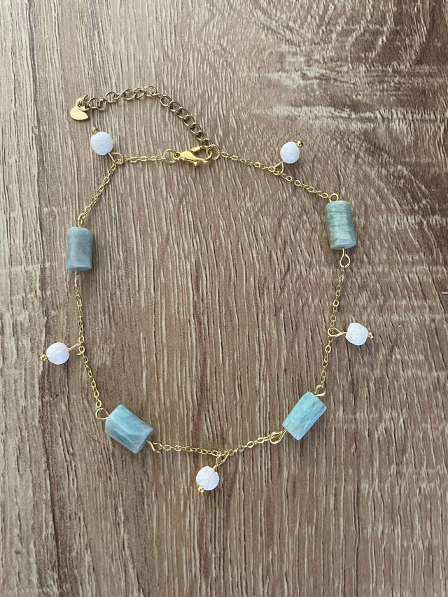 Chaîne de cheville Pierre de Lave blanche 6 mm et Amazonite extra