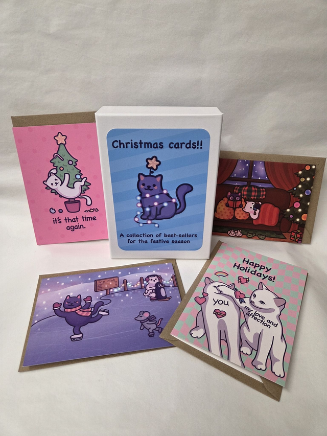 Cat Themed Christmas Card Bundle - 20 Designs With Envelopes - ST-017