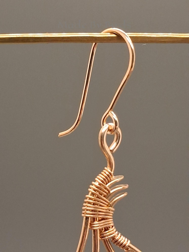 Artisanal Bronze Wire Weave Earrings featuring Silver Sheen Obsidian Beads and Hand-Forged Wires