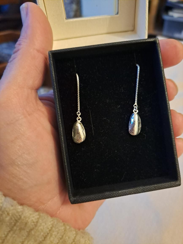 Silver drop mussel earrings
