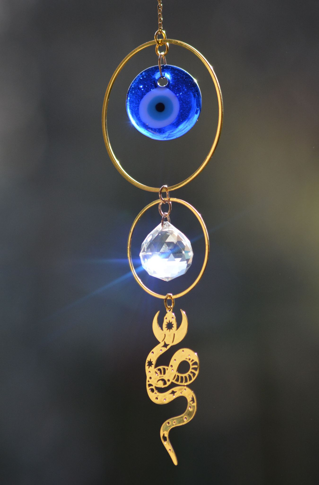 Attrape Soleil d&#039;intérieur Upcyclé, prisme &amp; Nazar - PROTECTION - Chambre à Air Valorisée &amp; Perles Recyclées - Pièce Unique