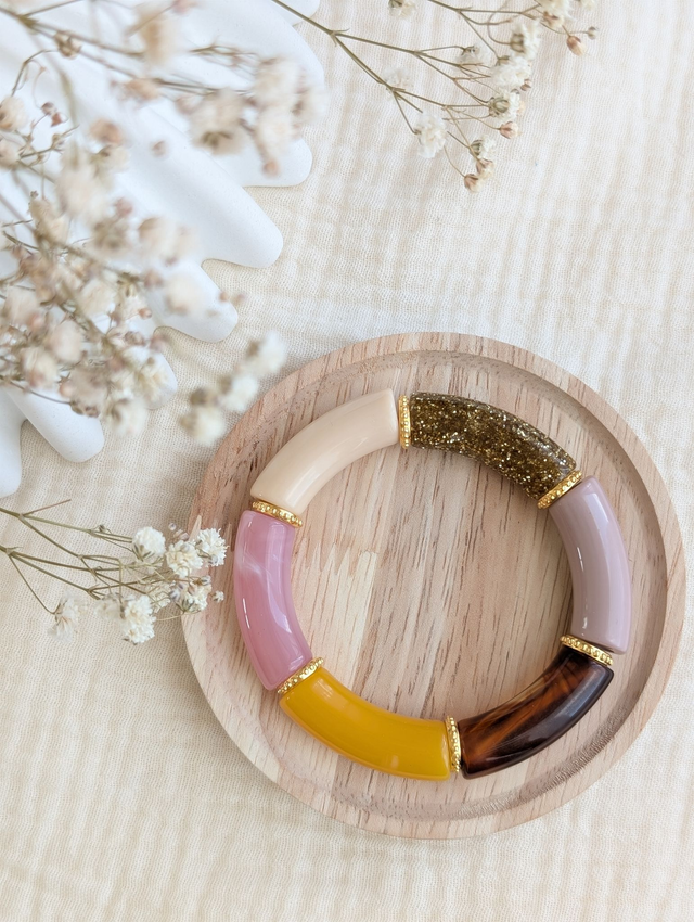 Bracelet jonc Marie taupe jaune glitter
