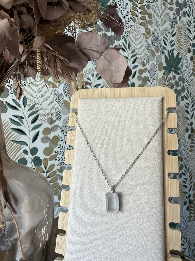  Collier Pendentif en Cristal de roche sur Chaine Argent 925