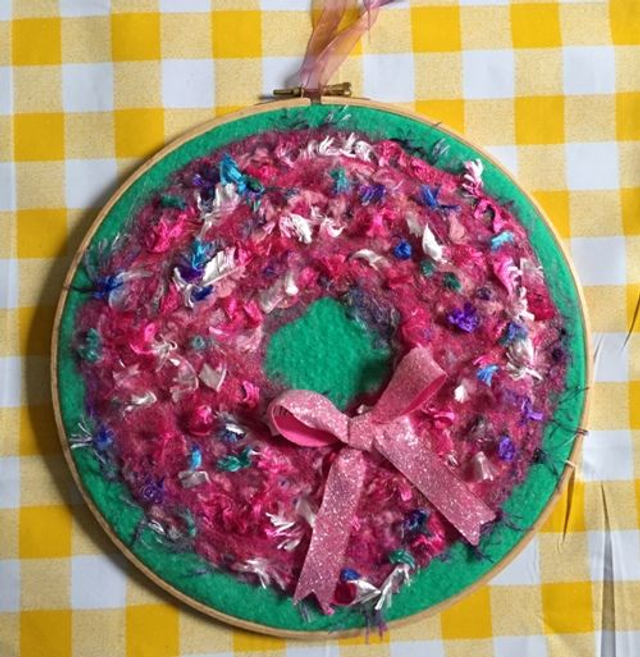 Hand Felted Wreath Ornament - Pink