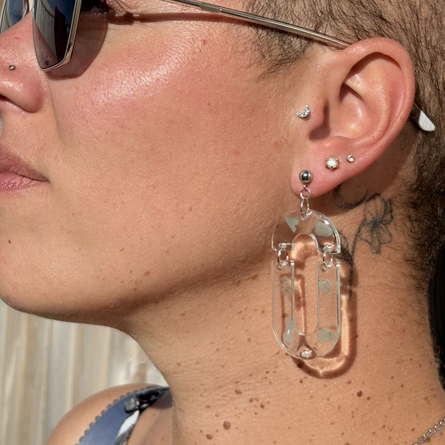 Boucles d’oreilles acier inoxydable argenté, résine et aventurine