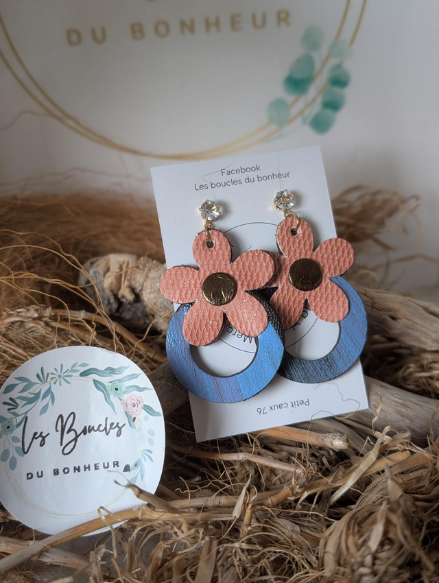 Boucles d'oreilles baby Marguerite saumon bleu bm1164