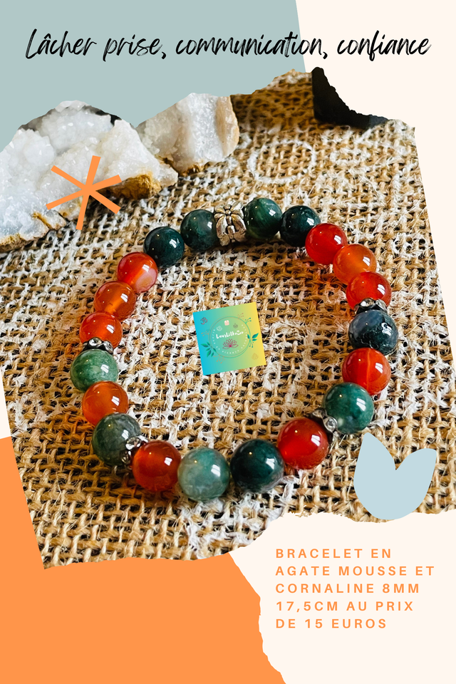 🍁🍀Bracelet en AGATE MOUSSE et CORNALINE