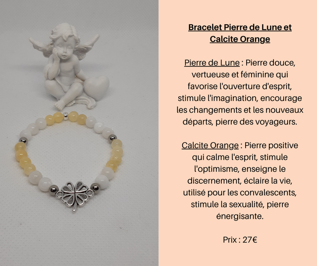 36- Bracelet Pierre de Lune et Calcite Orange