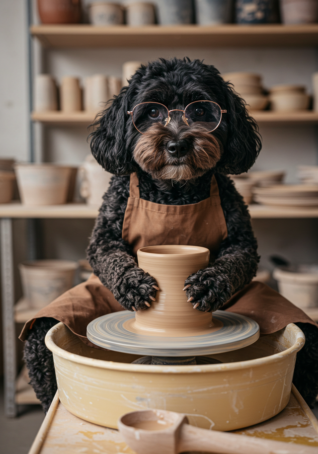 Black Cockapoo Pottery Pal Framed Canvas
