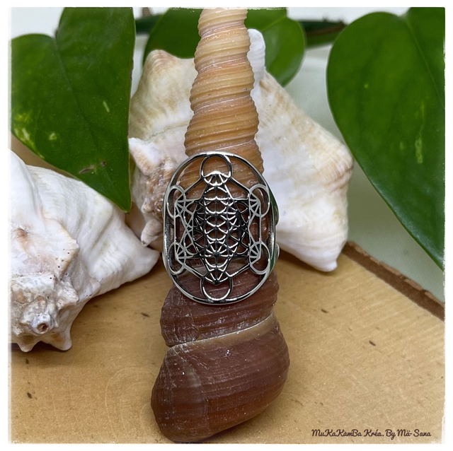 Bague symbole de Métatron – acier argenté &amp; doré -