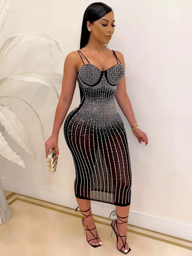 Women's Dresses Sexy Rhinestone Slim