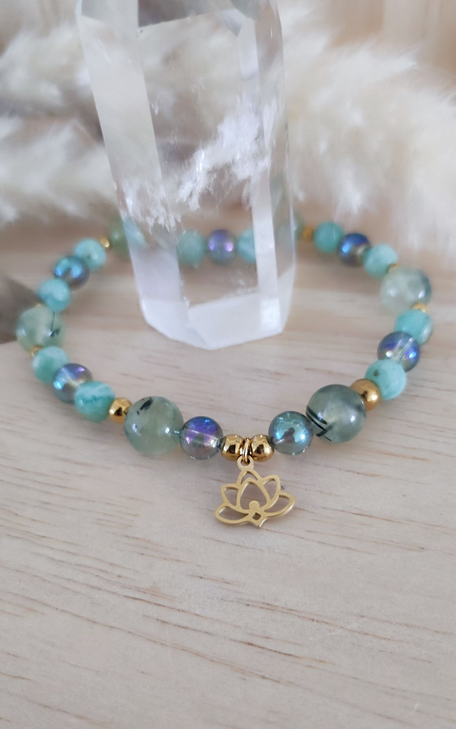 Bracelet "Bien-être et Protection" Calcédoine verte et Préhnite 
