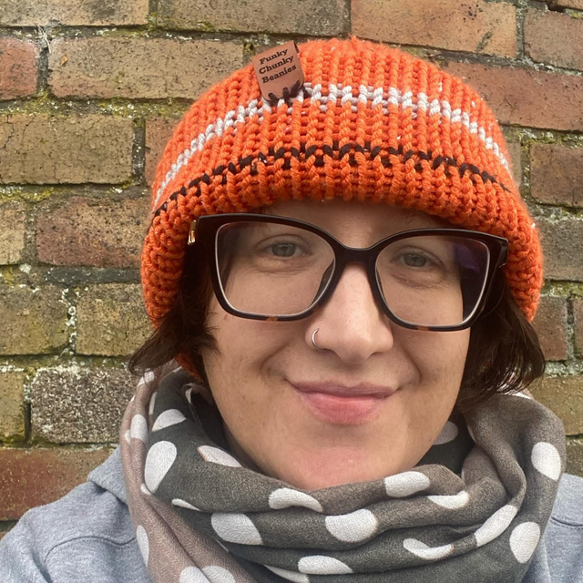 🧡 Funky Chunky Bobble Hat – Orange &amp; Grey – Handmade in Scotland