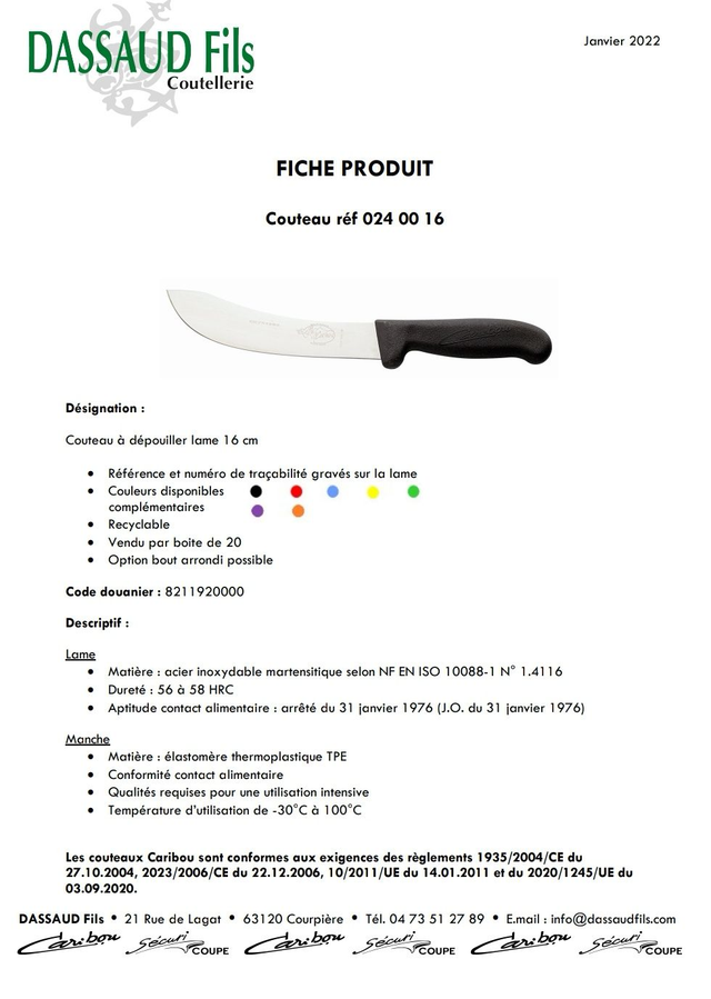 Couteau à dépouiller lame 16cm