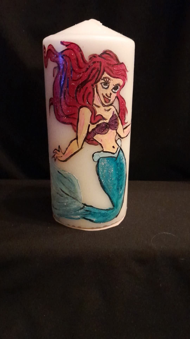 Custom Ariel Disney Character Custom Decorated &amp; Designed On A Pillar Candle PRE-ORDER