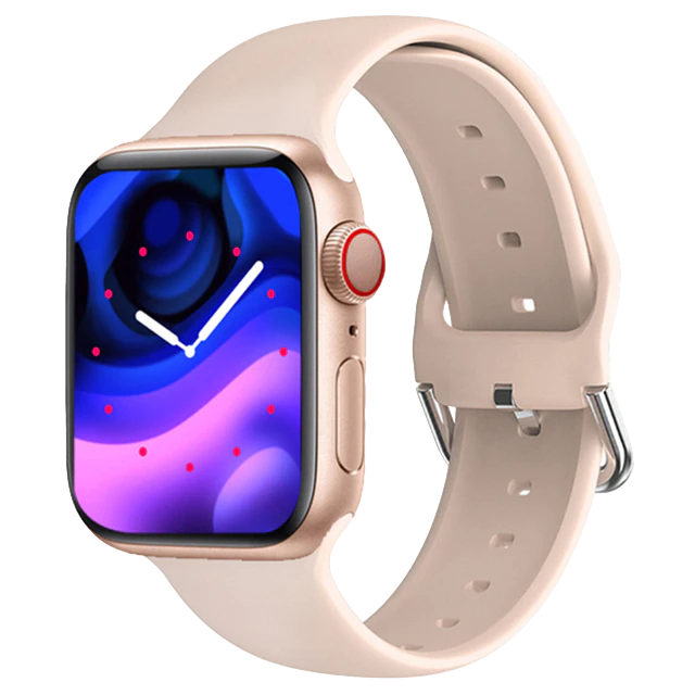 Smartwatch oro rosa con cinturino in silicone e base di ricarica magnetica