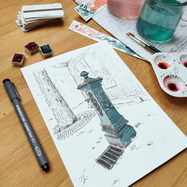 Aquarelle - Borne fontaine