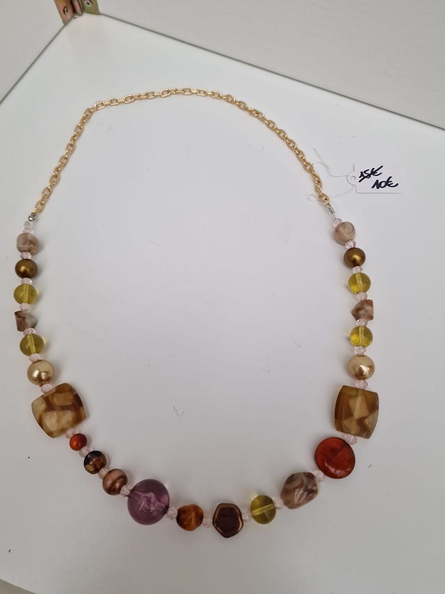 Collier Vintage Pierres Quartz Perles Dorés Marrons