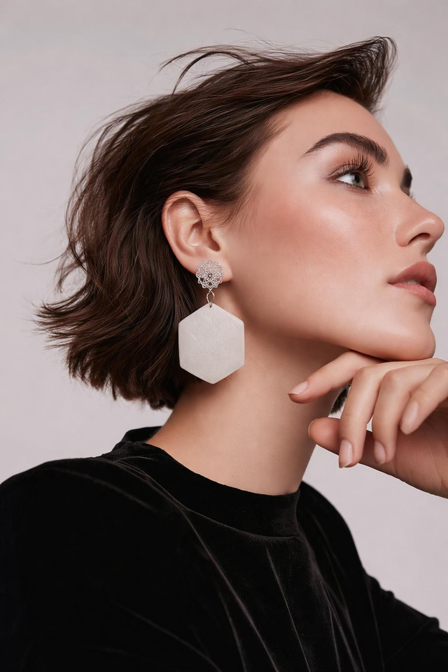 Boucle octogone- Collection Ivoire 