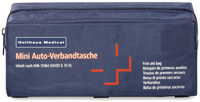 1 Hëllef-Trousse fir an den Auto gefëllt no der DIN 13164