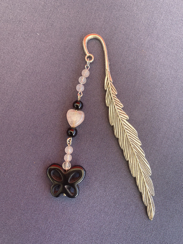 Marque Page Papillon Tourmaline Noire et Quartz Rose