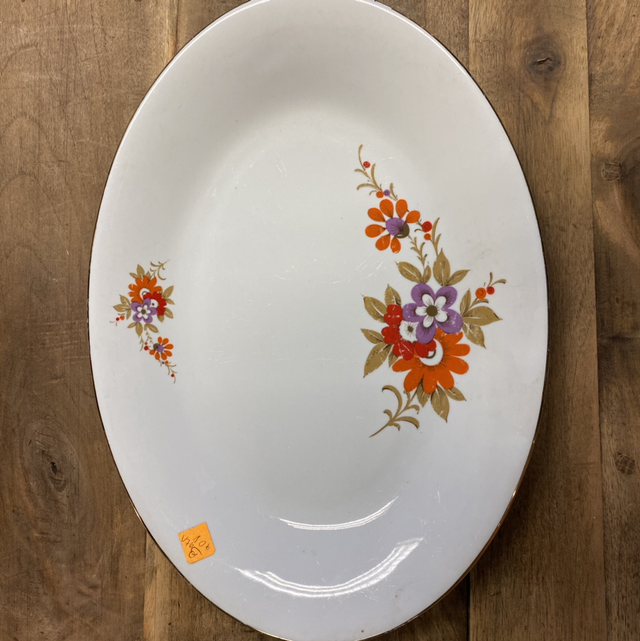 Plat ovale ancien fleurs oranges