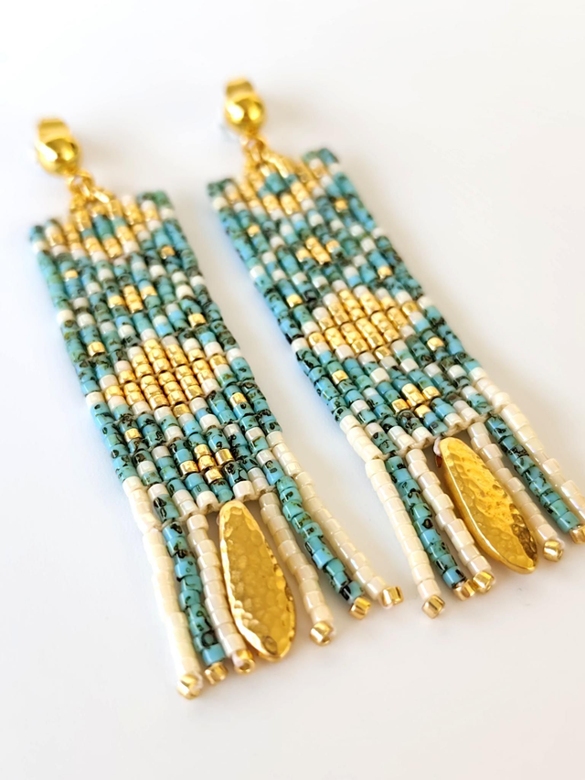 Pendientes rombos turquesa y oro