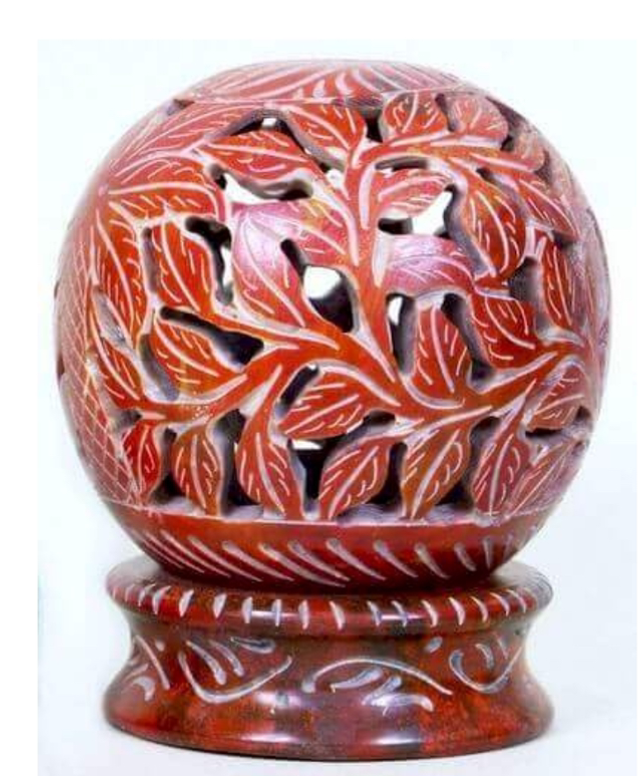 Bougeoir Pierre Globe Fleurs Rouge 10cm